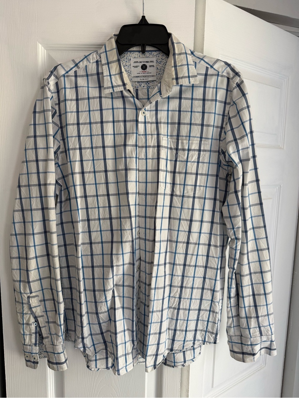 Cactus White and Blue Windowpane Button-Down Shirt